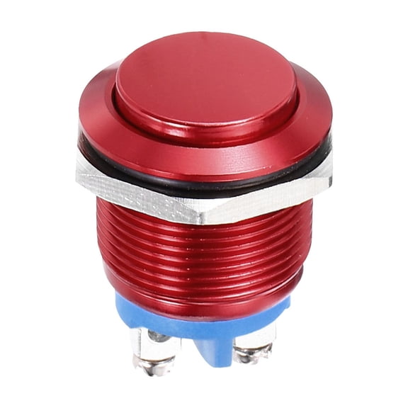 1 Pcs 19mm Push Button Switch, IP66 1NO 0-250V 5A Momentary Latching Push Button Starter Light on Off Switch Self-reset, Aluminum Alloy High Head Red