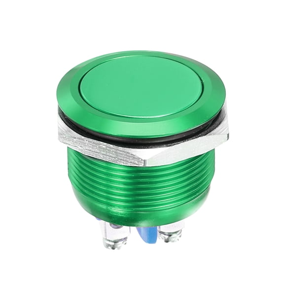 1 Pcs 22mm Push Button Switch, IP66 1NO 0-250V 5A Momentary Latching Push Button Starter Light on Off Switch Self-reset, Aluminum Alloy Flat Head Green