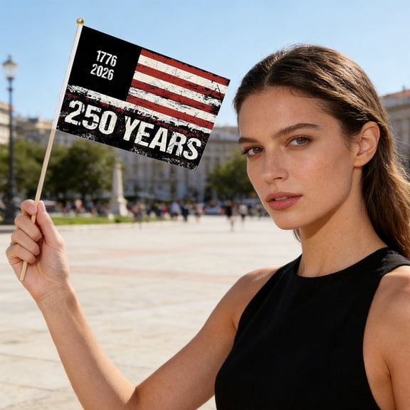 1 Pcs 250 Year American Anniversary flag Handheld Flag for Outside 4th of July Independence Day Patriotic Signs Hand Held Flags for Room House Welcome Lawn Backdrop Parade