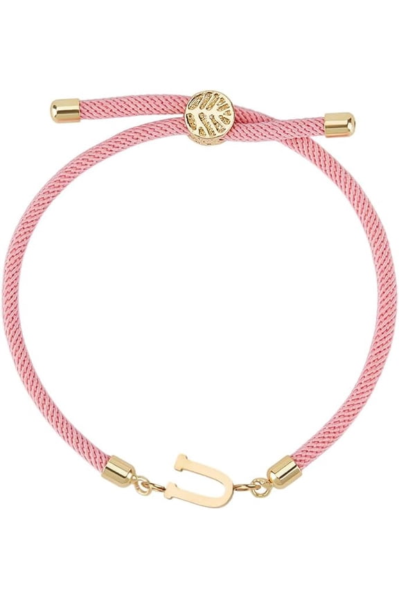 1 Pcs 26 Letters Initial Charms Bracelet Stainless Steel Alphabet Chain Adjustable Nylon Cord Slider Bracelets for DIY Jewelry Making Women Personalized Gift Pink DIY