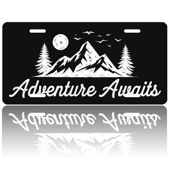 1 Pcs 2D Flat License Plate Covers & Frames, Adventure Awaits For Decorative Front, Waterproof For Decoration Aluminum License Plate Covers & Frames Cover For Men Women, 12" X 6"