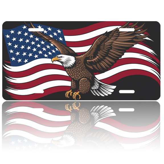 1 Pcs 2D Flat License Plate Covers & Frames, American Eagle and For Decorative Front, Waterproof For Decoration Aluminum License Plate Covers & Frames Cover For Men Women, 12" X 6"