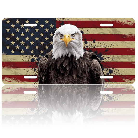 1 Pcs 2D Flat License Plate Covers & Frames, American Eagle For Decorative Front, Waterproof For Decoration Aluminum License Plate Covers & Frames Cover For Men Women, 12" X 6"