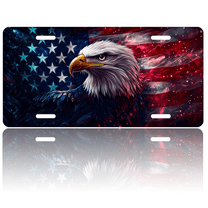 1 Pcs 2D Flat License Plate Covers & Frames, American Eagle with Flag For Decorative Front, Waterproof For Decoration Aluminum License Plate Covers & Frames Cover For Men Women, 12" X 6"