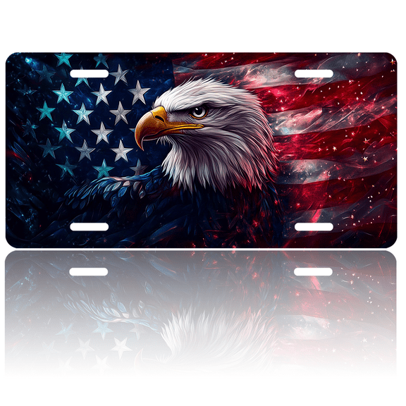 1 Pcs 2D Flat License Plate Covers & Frames, American Eagle with Flag For Decorative Front, Waterproof For Decoration Aluminum License Plate Covers & Frames Cover For Men Women, 12" X 6"