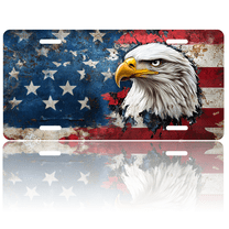 1 Pcs 2D Flat License Plate Covers & Frames, American Eagle on Flag For Decorative Front, Waterproof For Decoration Aluminum License Plate Covers & Frames Cover For Men Women, 12" X 6"