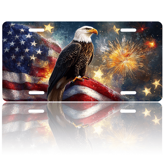 1 Pcs 2D Flat License Plate Covers & Frames, American Eagle with Flag For Decorative Front, Waterproof For Decoration Aluminum License Plate Covers & Frames Cover For Men Women, 12" X 6"
