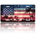 thumbnail image 1 of 1 Pcs 2D Flat License Plate Covers & Frames, American Flag with Palm Trees For Decorative Front, Waterproof For Decoration Aluminum License Plate Covers & Frames Cover For Men Women, 12" X 6", 1 of 7