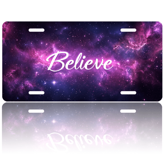 1 Pcs 2D Flat License Plate Covers & Frames, Believe in the Cosmic For Decorative Front, Waterproof For Decoration Aluminum License Plate Covers & Frames Cover For Men Women, 12" X 6"