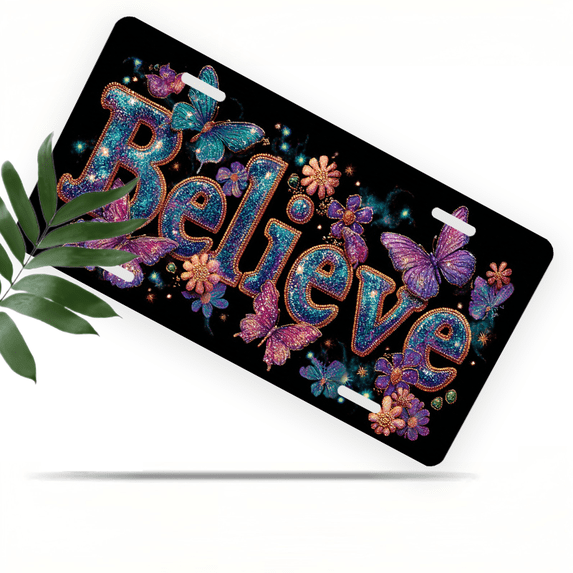 1 Pcs 2D Flat License Plate Covers & Frames, Believe For Decorative Front, Waterproof For Decoration Aluminum License Plate Covers & Frames Cover For Men Women, 12" X 6"