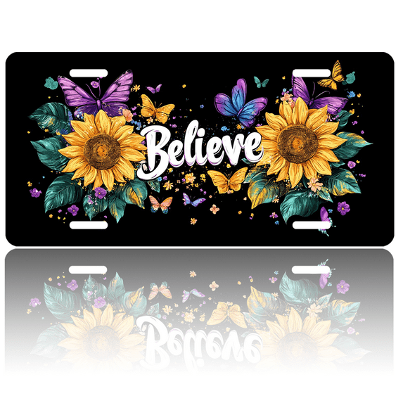 1 Pcs 2D Flat License Plate Covers & Frames, Believe For Decorative Front, Waterproof For Decoration Aluminum License Plate Covers & Frames Cover For Men Women, 12" X 6"