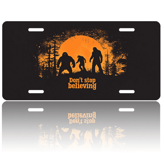 1 Pcs 2D Flat License Plate Covers & Frames, Bigfoot Dont stop believing For Decorative Front, Waterproof For Decoration Aluminum License Plate Covers & Frames Cover For Men Women, 12" X 6"