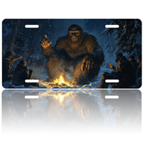 1 Pcs 2D Flat License Plate Covers & Frames, Bigfoot and Hunters Around For Decorative Front, Waterproof For Decoration Aluminum License Plate Covers & Frames Cover For Men Women, 12" X 6"
