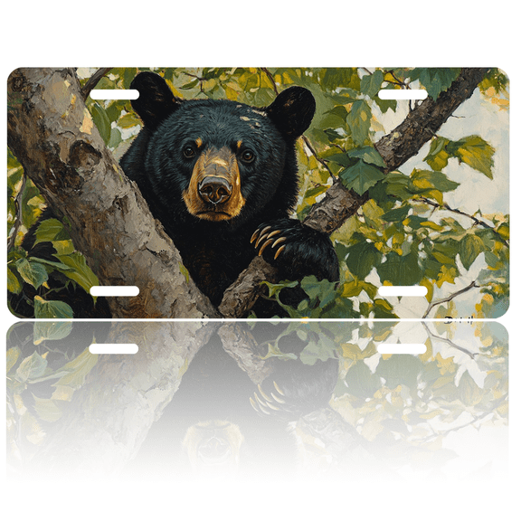 1 Pcs 2D Flat License Plate Covers & Frames, Black Bear For Decorative Front, Waterproof For Decoration Aluminum License Plate Covers & Frames Cover For Men Women, 12" X 6"