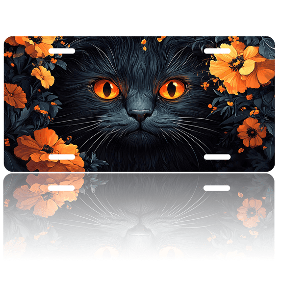 1 Pcs 2D Flat License Plate Covers & Frames, Black Cat with For Decorative Front, Waterproof For Decoration Aluminum License Plate Covers & Frames Cover For Men Women, 12" X 6"
