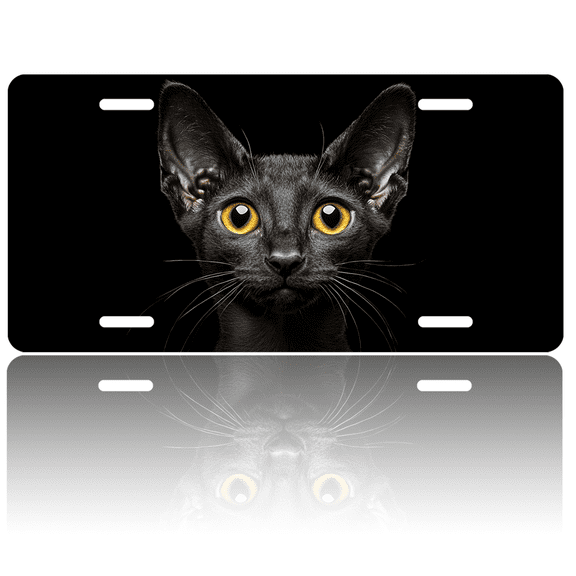 1 Pcs 2D Flat License Plate Covers & Frames, Black Cat For Decorative Front, Waterproof For Decoration Aluminum License Plate Covers & Frames Cover For Men Women, 12" X 6"
