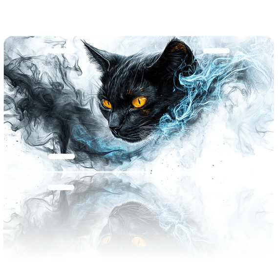 1 Pcs 2D Flat License Plate Covers & Frames, Black Cat with Smoke For Decorative Front, Waterproof For Decoration Aluminum License Plate Covers & Frames Cover For Men Women, 12" X 6"