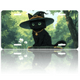thumbnail image 1 of 1 Pcs 2D Flat License Plate Covers & Frames, Black Cat in Witch Hat For Decorative Front, Waterproof For Decoration Aluminum License Plate Covers & Frames Cover For Men Women, 12" X 6", 1 of 7