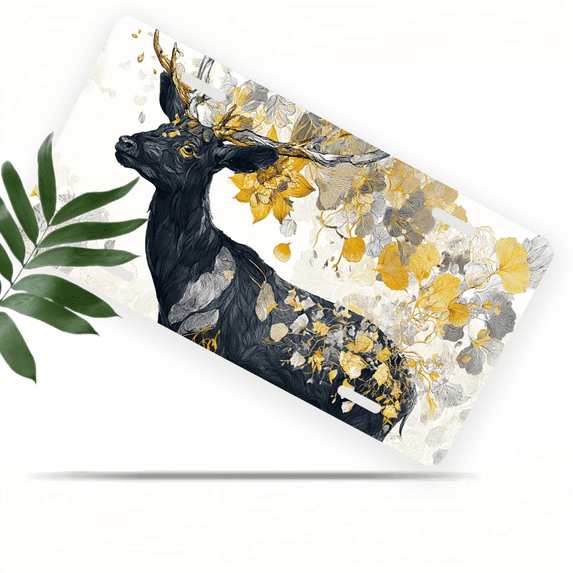 1 Pcs 2D Flat License Plate Covers & Frames, Black Deer with For Decorative Front, Waterproof For Decoration Aluminum License Plate Covers & Frames Cover For Men Women, 12" X 6"