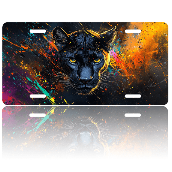 1 Pcs 2D Flat License Plate Covers & Frames, Black Panther with Colorful For Decorative Front, Waterproof For Decoration Aluminum License Plate Covers & Frames Cover For Men Women, 12" X 6"