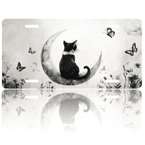 1 Pcs 2D Flat License Plate Covers & Frames, Black and White Cat For Decorative Front, Waterproof For Decoration Aluminum License Plate Covers & Frames Cover For Men Women, 12" X 6"