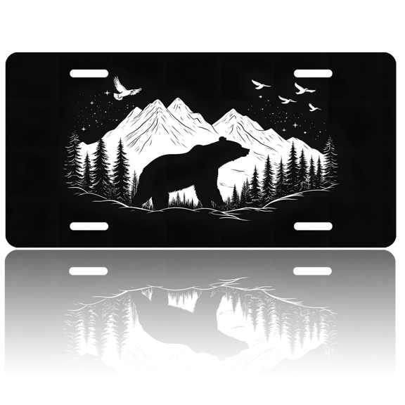 1 Pcs 2D Flat License Plate Covers & Frames, Black and White For Decorative Front, Waterproof For Decoration Aluminum License Plate Covers & Frames Cover For Men Women, 12" X 6"