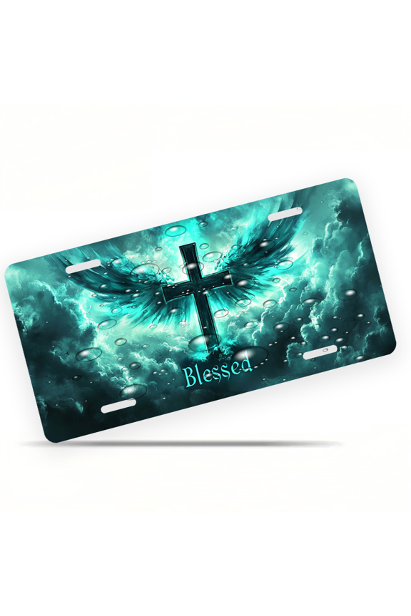 1 Pcs 2D Flat License Plate Covers & Frames, Blessed Cross For Decorative Front, Waterproof For Decoration Aluminum License Plate Covers & Frames Cover For Men Women, 12" X 6"