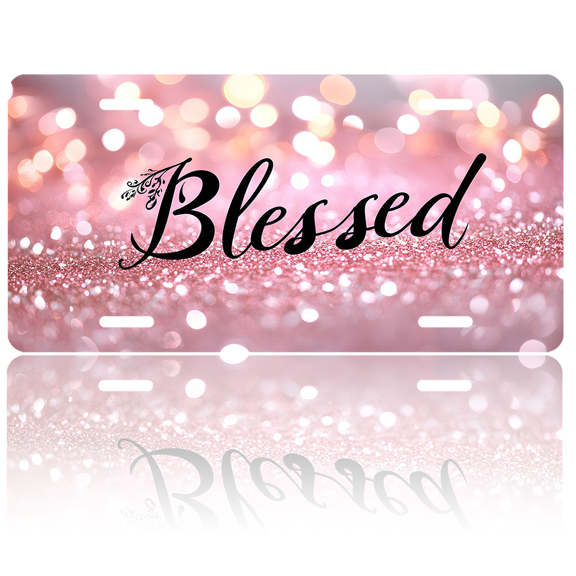 1 Pcs 2D Flat License Plate Covers & Frames, Blessed For Decorative Front, Waterproof For Decoration Aluminum License Plate Covers & Frames Cover For Men Women, 12" X 6"
