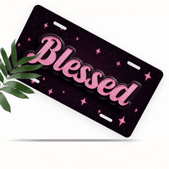 1 Pcs 2D Flat License Plate Covers & Frames, Blessed For Decorative Front, Waterproof For Decoration Aluminum License Plate Covers & Frames Cover For Men Women, 12" X 6"