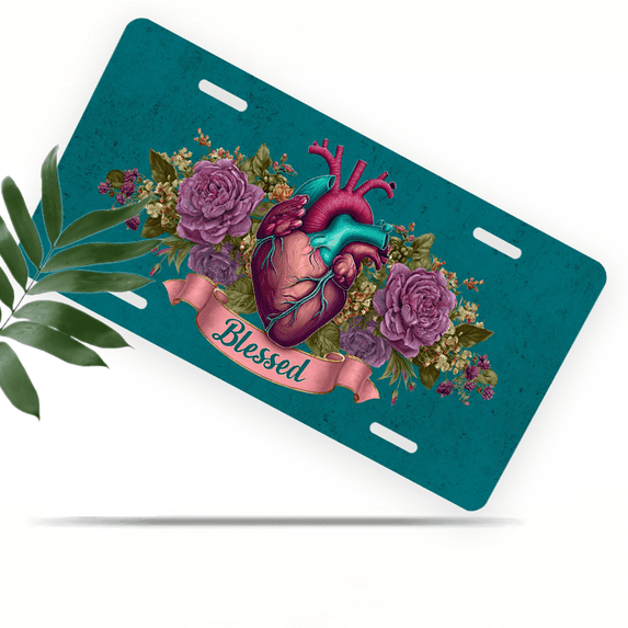 1 Pcs 2D Flat License Plate Covers & Frames, Blessed Heart For Decorative Front, Waterproof For Decoration Aluminum License Plate Covers & Frames Cover For Men Women, 12" X 6"
