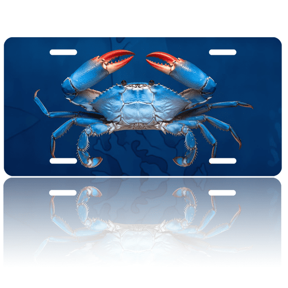 1 Pcs 2D Flat License Plate Covers & Frames, Blue Crab For Decorative Front, Waterproof For Decoration Aluminum License Plate Covers & Frames Cover For Men Women, 12" X 6"