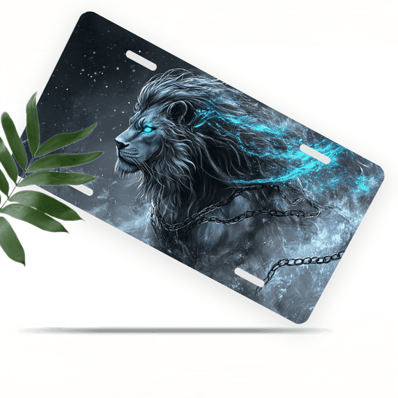 1 Pcs 2D Flat License Plate Covers & Frames, Blue Eyed Lion For Decorative Front, Waterproof For Decoration Aluminum License Plate Covers & Frames Cover For Men Women, 12" X 6"