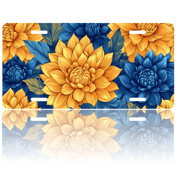 1 Pcs 2D Flat License Plate Covers & Frames, Blue and Yellow For Decorative Front, Waterproof For Decoration Aluminum License Plate Covers & Frames Cover For Men Women, 12" X 6"