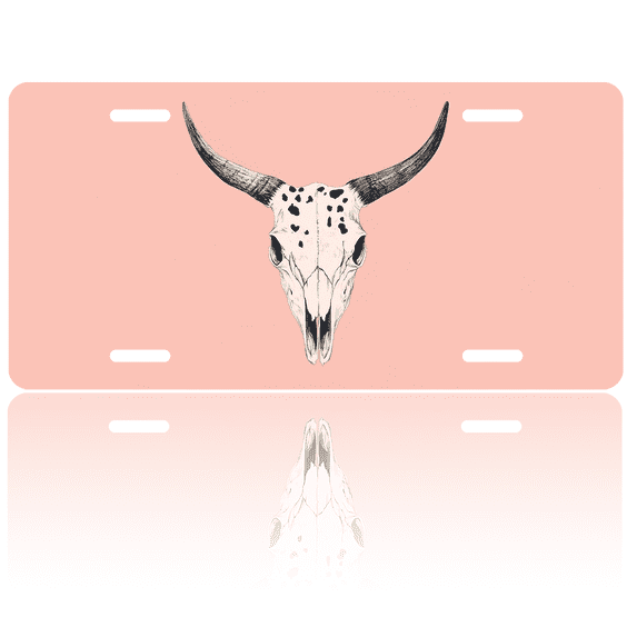 1 Pcs 2D Flat License Plate Covers & Frames, Bull Skull For Decorative Front, Waterproof For Decoration Aluminum License Plate Covers & Frames Cover For Men Women, 12" X 6"