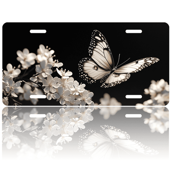 1 Pcs 2D Flat License Plate Covers & Frames, Butterfly and For Decorative Front, Waterproof For Decoration Aluminum License Plate Covers & Frames Cover For Men Women, 12" X 6"