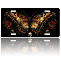 1 Pcs 2D Flat License Plate Covers & Frames, Butterfly with Roses For Decorative Front, Waterproof For Decoration Aluminum License Plate Covers & Frames Cover For Men Women, 12" X 6"