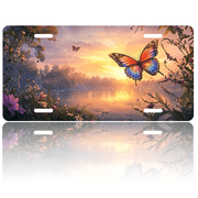 1 Pcs 2D Flat License Plate Covers & Frames, Butterfly at Sunset by the For Decorative Front, Waterproof For Decoration Aluminum License Plate Covers & Frames Cover For Men Women, 12 X 6