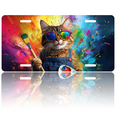 thumbnail image 1 of 1 Pcs 2D Flat License Plate Covers & Frames, A Cat as an Artist For Decorative Front, Waterproof For Decoration Aluminum License Plate Covers & Frames Cover For Men Women, 12" X 6", 1 of 7