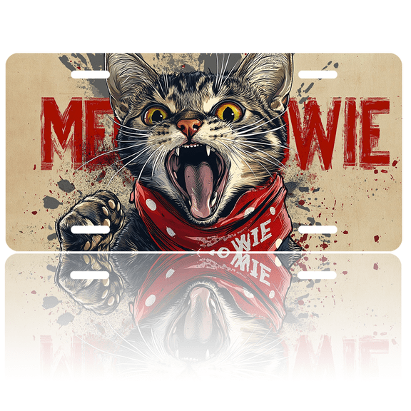 1 Pcs 2D Flat License Plate Covers & Frames, Cat as Bowie For Decorative Front, Waterproof For Decoration Aluminum License Plate Covers & Frames Cover For Men Women, 12" X 6"