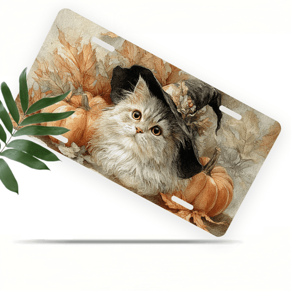 1 Pcs 2D Flat License Plate Covers & Frames, A Cat Wearing a For Decorative Front, Waterproof For Decoration Aluminum License Plate Covers & Frames Cover For Men Women, 12" X 6"