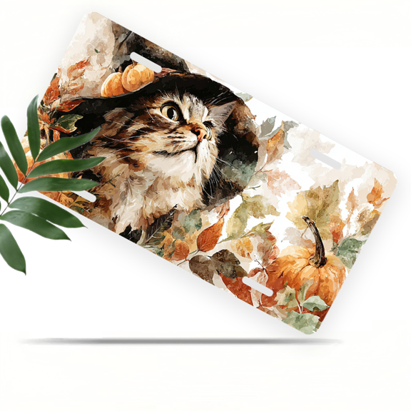 1 Pcs 2D Flat License Plate Covers & Frames, A Cat Wearing a Hat For Decorative Front, Waterproof For Decoration Aluminum License Plate Covers & Frames Cover For Men Women, 12" X 6"