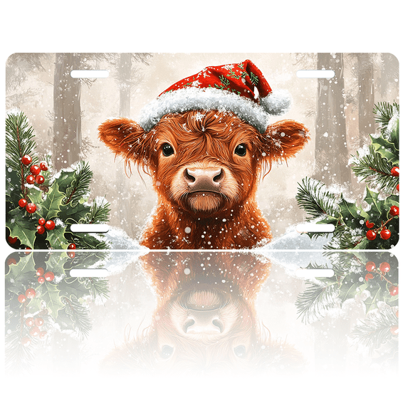 1 Pcs 2D Flat License Plate Covers & Frames, Christmas Cow For Decorative Front, Waterproof For Decoration Aluminum License Plate Covers & Frames Cover For Men Women, 12" X 6"
