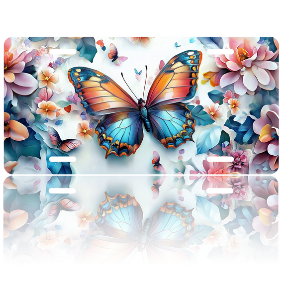 1 Pcs 2D Flat License Plate Covers & Frames, Colorful Butterfly Among For Decorative Front, Waterproof For Decoration Aluminum License Plate Covers & Frames Cover For Men Women, 12" X 6"