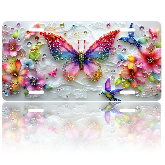 1 Pcs 2D Flat License Plate Covers & Frames, Colorful Butterfly with For Decorative Front, Waterproof For Decoration Aluminum License Plate Covers & Frames Cover For Men Women, 12" X 6"