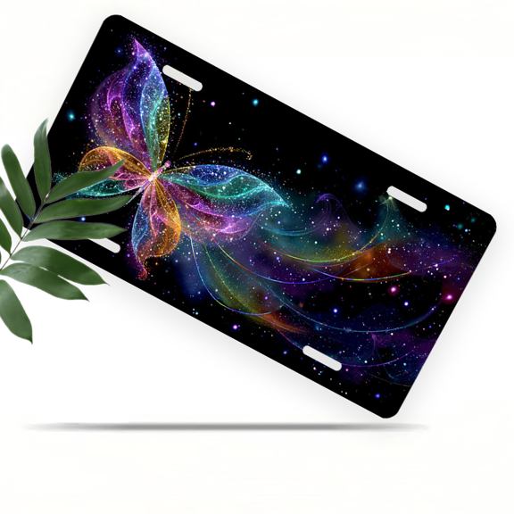 1 Pcs 2D Flat License Plate Covers & Frames, Colorful Butterfly For Decorative Front, Waterproof For Decoration Aluminum License Plate Covers & Frames Cover For Men Women, 12" X 6"