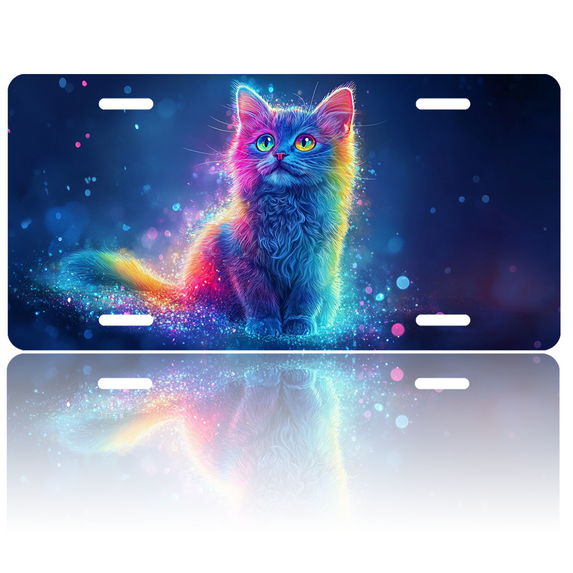 1 Pcs 2D Flat License Plate Covers & Frames, Colorful Cat For Decorative Front, Waterproof For Decoration Aluminum License Plate Covers & Frames Cover For Men Women, 12" X 6"