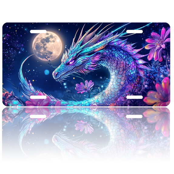 1 Pcs 2D Flat License Plate Covers & Frames, A Colorful Dragon For Decorative Front, Waterproof For Decoration Aluminum License Plate Covers & Frames Cover For Men Women, 12" X 6"