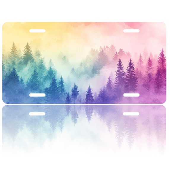 1 Pcs 2D Flat License Plate Covers & Frames, Colorful Forest For Decorative Front, Waterproof For Decoration Aluminum License Plate Covers & Frames Cover For Men Women, 12" X 6"