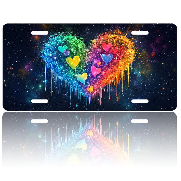 1 Pcs 2D Flat License Plate Covers & Frames, Colorful Heart in Space For Decorative Front, Waterproof For Decoration Aluminum License Plate Covers & Frames Cover For Men Women, 12" X 6"