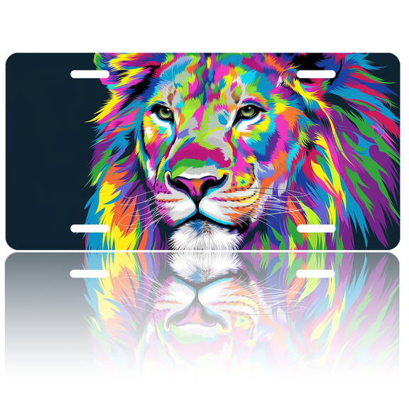 1 Pcs 2D Flat License Plate Covers & Frames, Colorful Lion For Decorative Front, Waterproof For Decoration Aluminum License Plate Covers & Frames Cover For Men Women, 12" X 6"